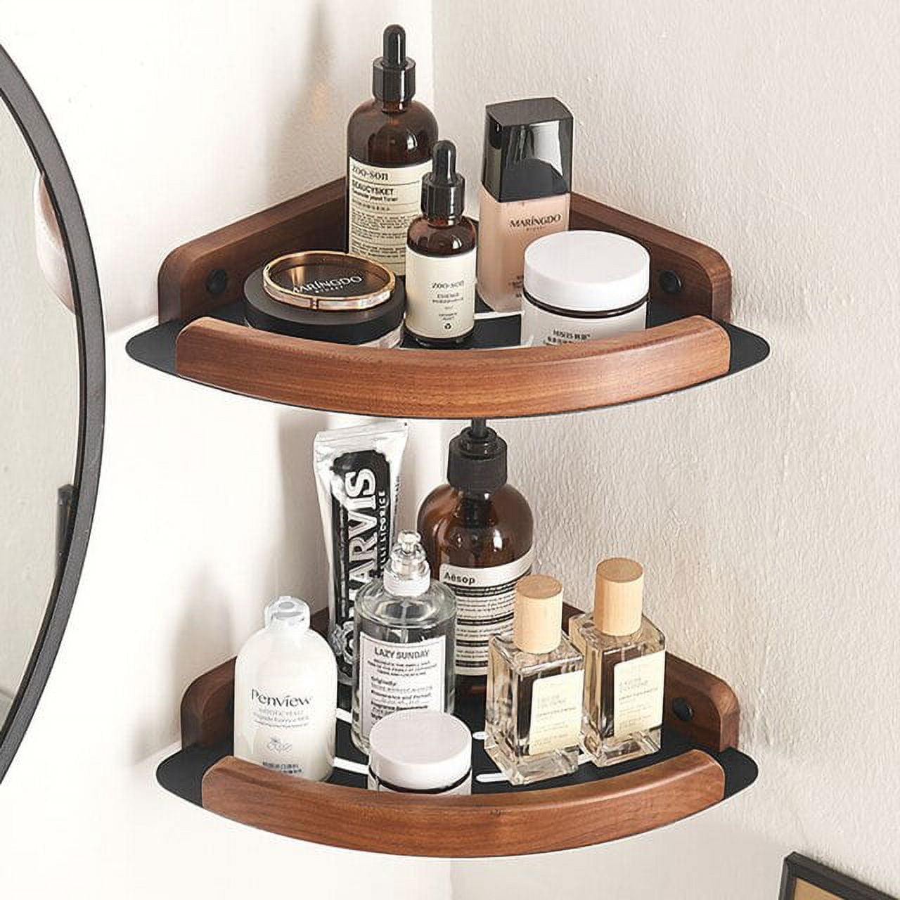 NO Drill Bathroom Shelves Wall MountedSpace Aluminum+Wood Shower Corner