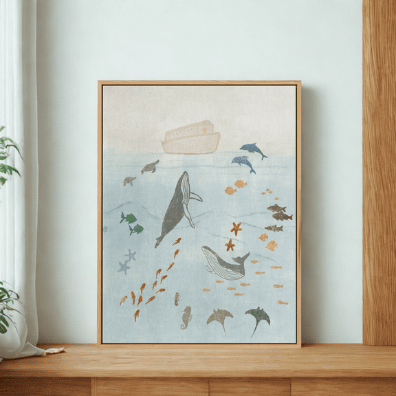 NO FRAME Christian Kids Wall Art - Noah's Ark Ocean Scene for Boys - Nursery Art Poster
