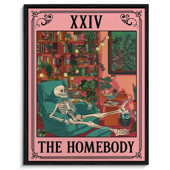 NO FRAME Spooky Wall Art the Homebody Tarot Card Poster Print Wall Decor Sarcastic Skeleton Painting for Home Office Living Room Bedroom Decoration