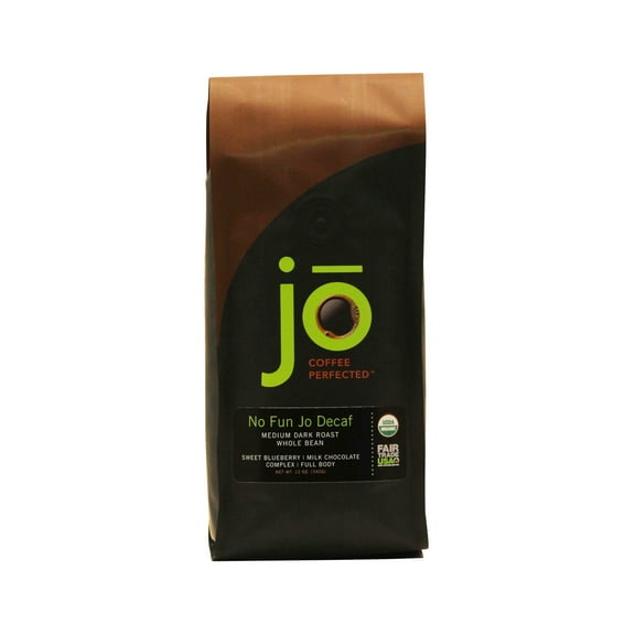 NO FUN JO DECAF: Organic Decaf, Medium-Dark Roast, Whole Bean Coffee, 12 oz