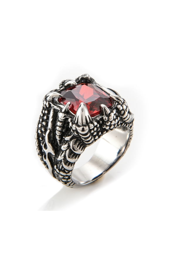 NO Fade Punk Dragon Ring Casting Prong Setting Red CZ Stone 14K White Gold Christ Prayer Male Alliance Jewelry