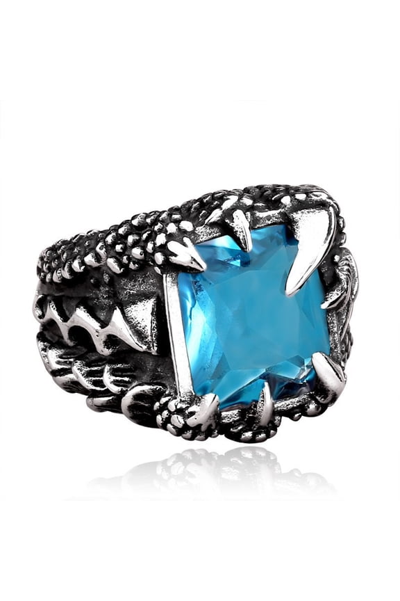 NO Fade Punk Dragon Ring Casting Prong Setting Red CZ Stone 14K White Gold Christ Prayer Male Alliance Jewelry