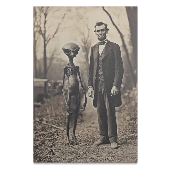 NO Frameless Lincoln Meets Alien Victorian Gothic Poster Print Spooky Fantasy Wall Art