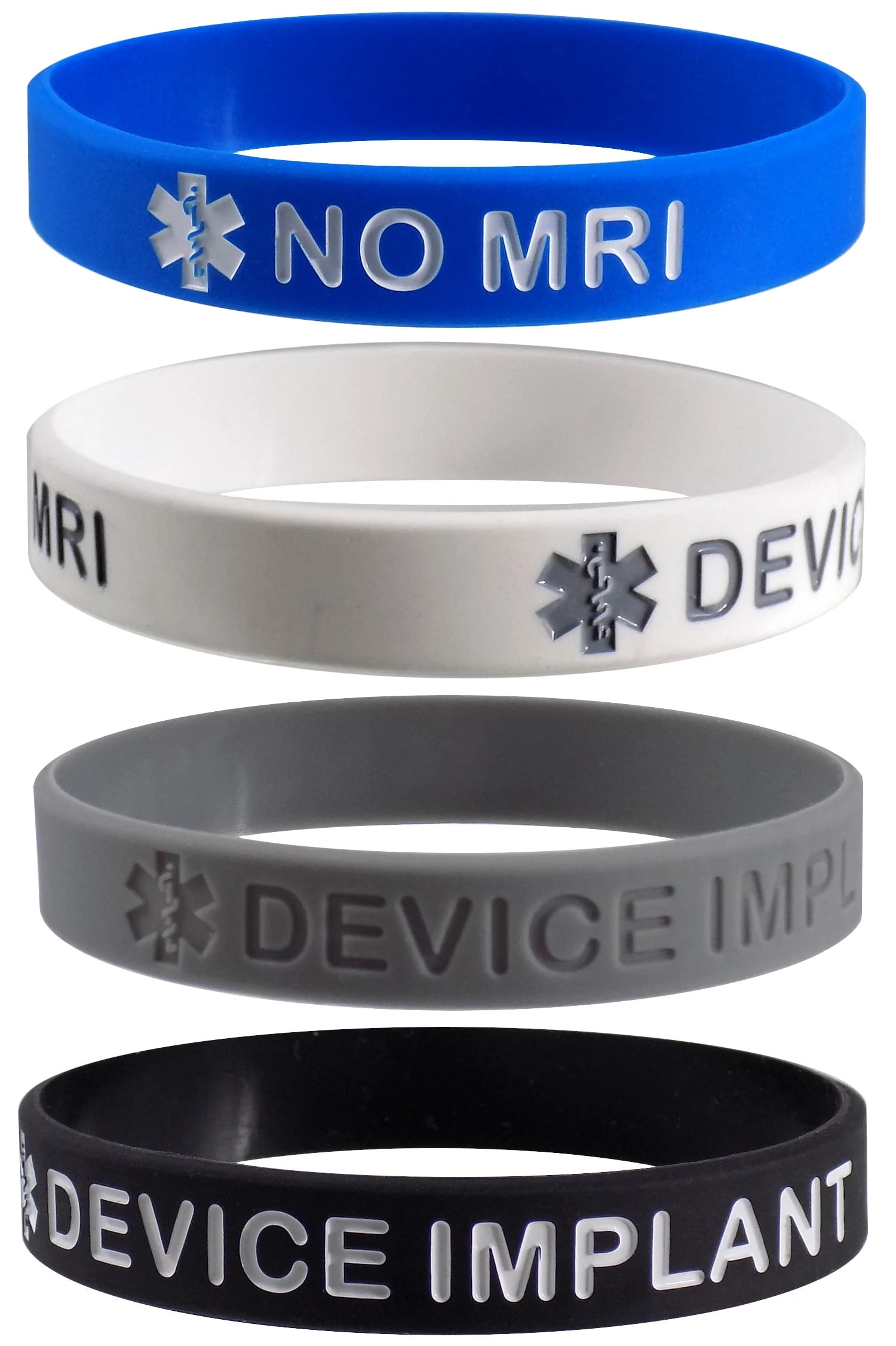 'NO MRI DEVICE IMPLANT' Medical Alert ID Silicone Bracelet Wristbands 4 ...