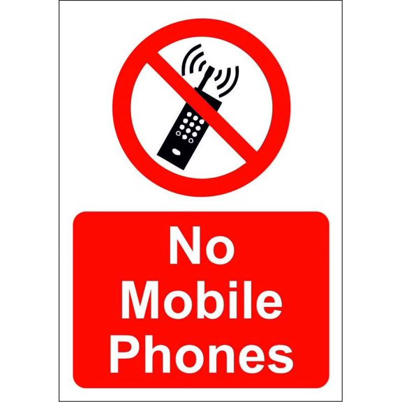 NO PHONES/NO MOBILE PHONES ALLOWED Metal Sign OR FOAMEX SIGN Size: 16 x 12 Inch