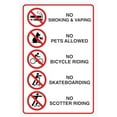 thumbnail image 1 of NO SMOKING and VAPING, PETS ALLOWED, BICYCLE RIDING, SKATEBOARDING, SCOTTER RIDING SIGN Public Area Safetys Metal Tin Sign 8 x 12 inch, 1 of 4