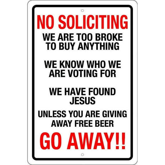 NO SOLICITING Aluminum SIGN NO TRESPASSING, NO SALESMAN, FRONT DOOR Size: 8 x 12 Inch
