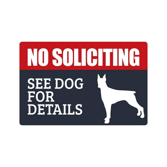 NO SOLICITING SEE DOG FOR DETAILS Aluminum Sign dog animal warning | Indoor/Outdoor | 14" Tall