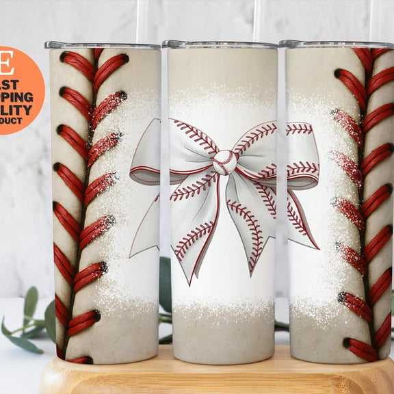 [NO STRAW] Baseball Bow Tumbler, Softball Player Gift, Baseball Mom Cup, Sports Team Present, Baseball Season Gift, Athlete Appreciation