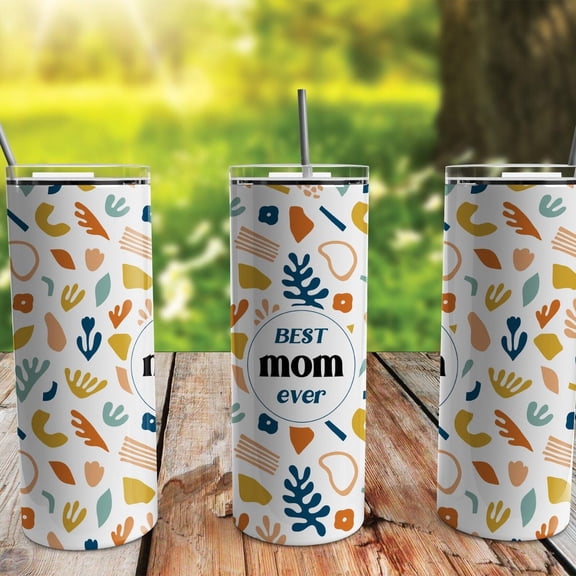 [NO STRAW] Best Mom Ever Skinny Tumbler 20oz Travel Coffee with Lid and Straw Stainless Steel Insulated Hot or Cold, Cute Tumbler