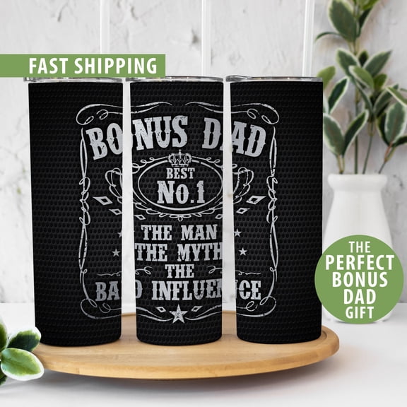 [NO STRAW] Bonus Dad Tumbler Gift for Fathers Day, Bonus Dad Fathers Day Gift 20oz Skinny Tumbler Cup for Bonus Dad Gift, The Man The Myth Mug Dad Gift