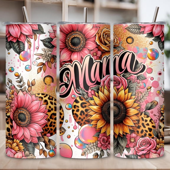 [NO STRAW] Chic Mama Floral Tumbler, Mother's Day Gift, Mom Gift, Garden Bloom Petals & Positivity Mama Tumbler 20OZ Tumbler Insulated Tumblers