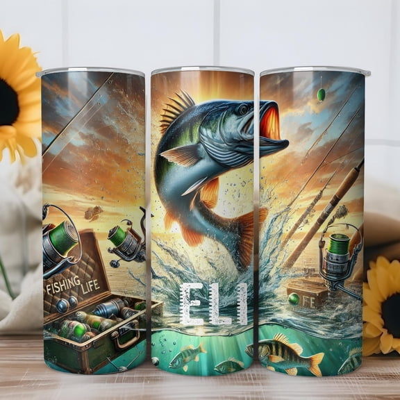 [NO STRAW] Custom Name Fishing Tumbler, Personalized Fisherman Gift Tumbler, Lake Camping Stainless Tumbler , Dad Birthday Gift