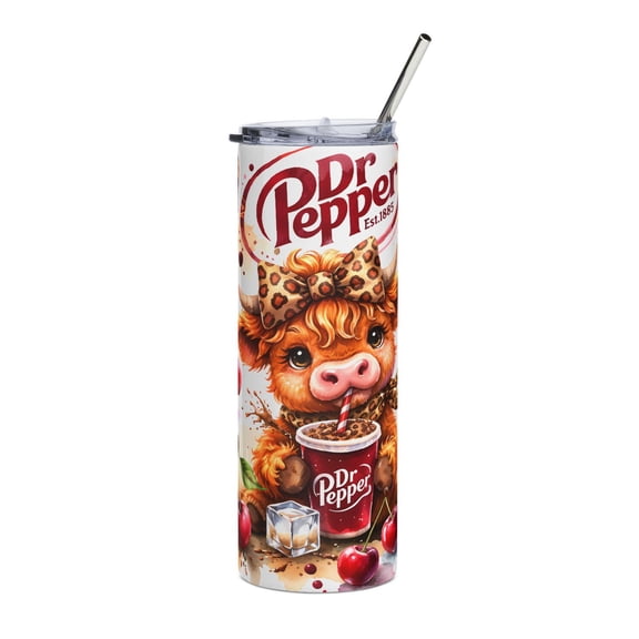[NO STRAW] Dr Pepper Cow Tumbler  20oz Stainless Steel Western Soda Cup
