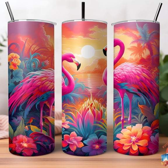 [NO STRAW] Floral Flamingo 20oz Tumbler , Colorful Rainbow Animal Stainless Coffee Cup, Tropical Summer Vacation Gift for Her