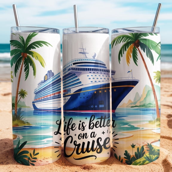 [NO STRAW] Life is Better on a Cruise 20oz Skinny Tumbler, Disney Cruise Vacation Trip Coffee Cup, Summer Beach Gift