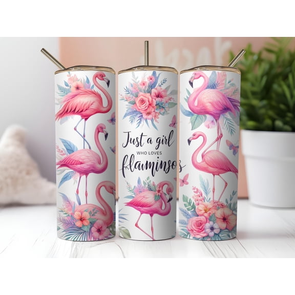 [NO STRAW] Pink Flamingo Tumbler : 20oz Skinny