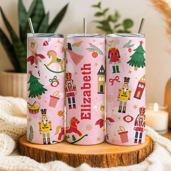 [NO STRAW] Pink Nutcracker Christmas Tumbler, Ballerinas Mouse King Tumblers with Straw, Personalized Xmas Ballet Gift,Cute Holiday Cup