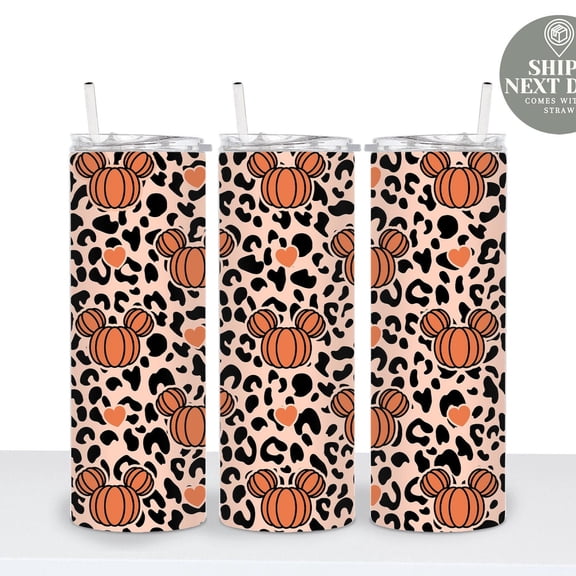 [NO STRAW] Pumpkin Mouse Tumbler, Pumpkin Spice Junkie Tumbler, Fall Inspired Gift for Fall Lover, Cheetah Pumpkin Tumbler Gift For Her