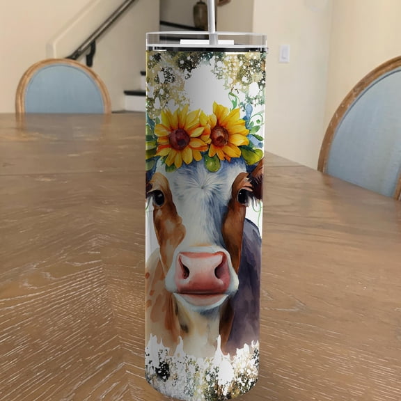 [NO STRAW] Sunflower Cow Tumbler: Heifer 20oz Stainless Steel farmhouse drinkware