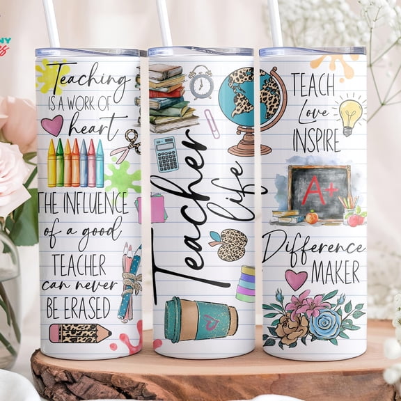 [NO STRAW] Teacher Skinny Tumbler, 20oz Drinkware, Classroom Appreciation Gift, Motivational Teacher Design, Fun School Accessory