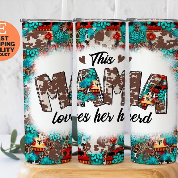 [NO STRAW] Western Mama Tumbler, Cowgirl Mom Cup, Turquoise Buffalo Plaid, Rodeo Wife Gift, Ranch Mom Present, Horse Lover Gift, Southwestern Style