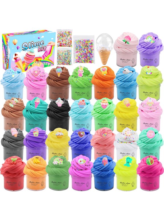NO Scented Stretchy and Non-Sticky Butter Slime Kit Party Favor Toys, 30 Count