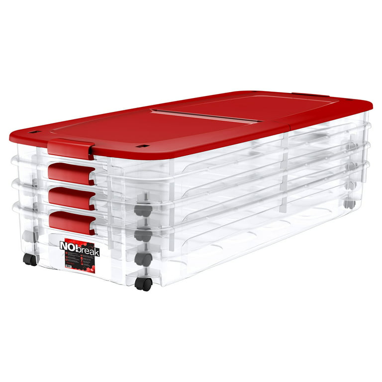 HOMZ 60 qt. Plastic Under Bed Holiday Storage Box with Wheels, Clear/Red  (4-Pack) 3470HRGEC.04 - The Home Depot