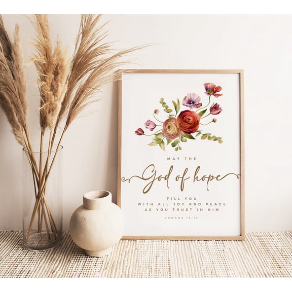 NO frameless Decor Gallery Romans 15 13 Scripture Botanical Joy Peace Bible Verse Wall Art Print Poster 18x24 Inches Green
