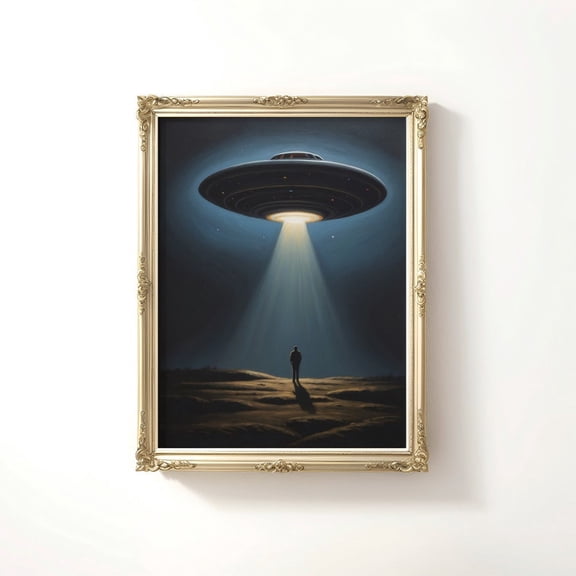 NO frameless DecorHub Weird Retro Alien Abduction Sci-Fi Matte Paper Wall Art Poster Print Multicolor