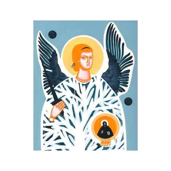 [NO frameless] Generic Saint Archangel Michael Modern Christian Icon Orthodox Spiritual Poster Print Wall Decor Gold and Blue