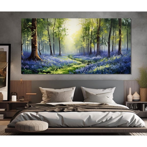 NO frameless Generic Spring Forest with Bluebells Canvas Wall Art Print Nature Landscape