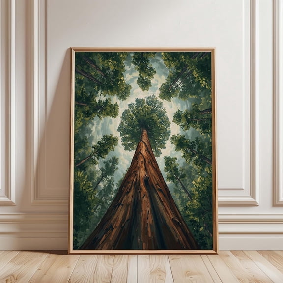 NO frameless Generic Tall Tree Forest Looking Up Perspective Green Nature Art Print Poster