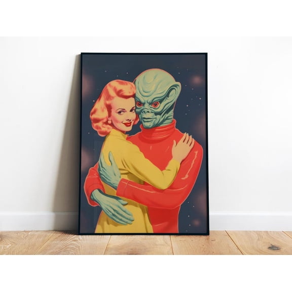 NO frameless Generic Vintage Sci-Fi Weird Alien Couple Retro Wall Art Poster Print Multicolor Unframed