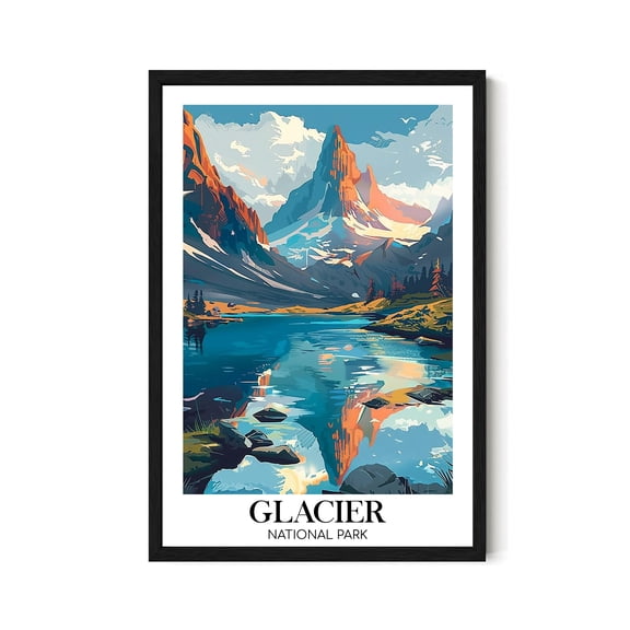 [NO frameless] LissiArt97 Glacier National Park Retro Nature Landscape Travel Art Print Poster White Border