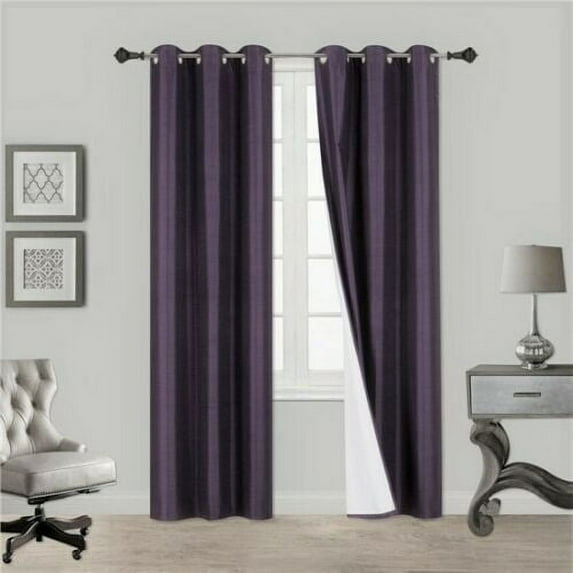 1 Panel Solid Plain Thermal Foam Lined Blackout Heavy Thick Window Curtain Drapes Silver Grommets ( Plum Purple , 63" Length ) NOA 3 Layered