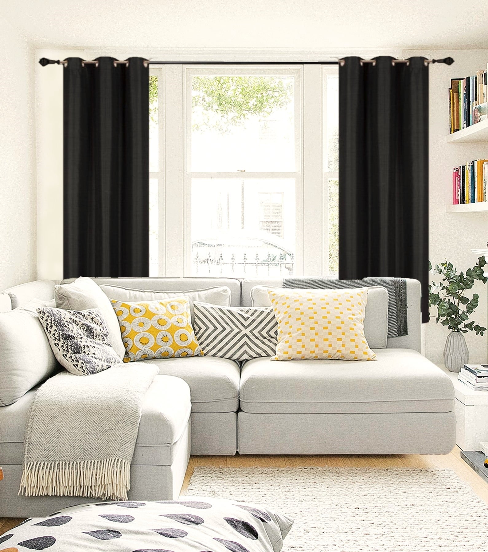 NOA Blackout Thick Short Window Curtain Treatment Drapes Grommets Full Light Sun Blocking Black Color , 63" Length 2 Panels For Kitchen Home Décor
