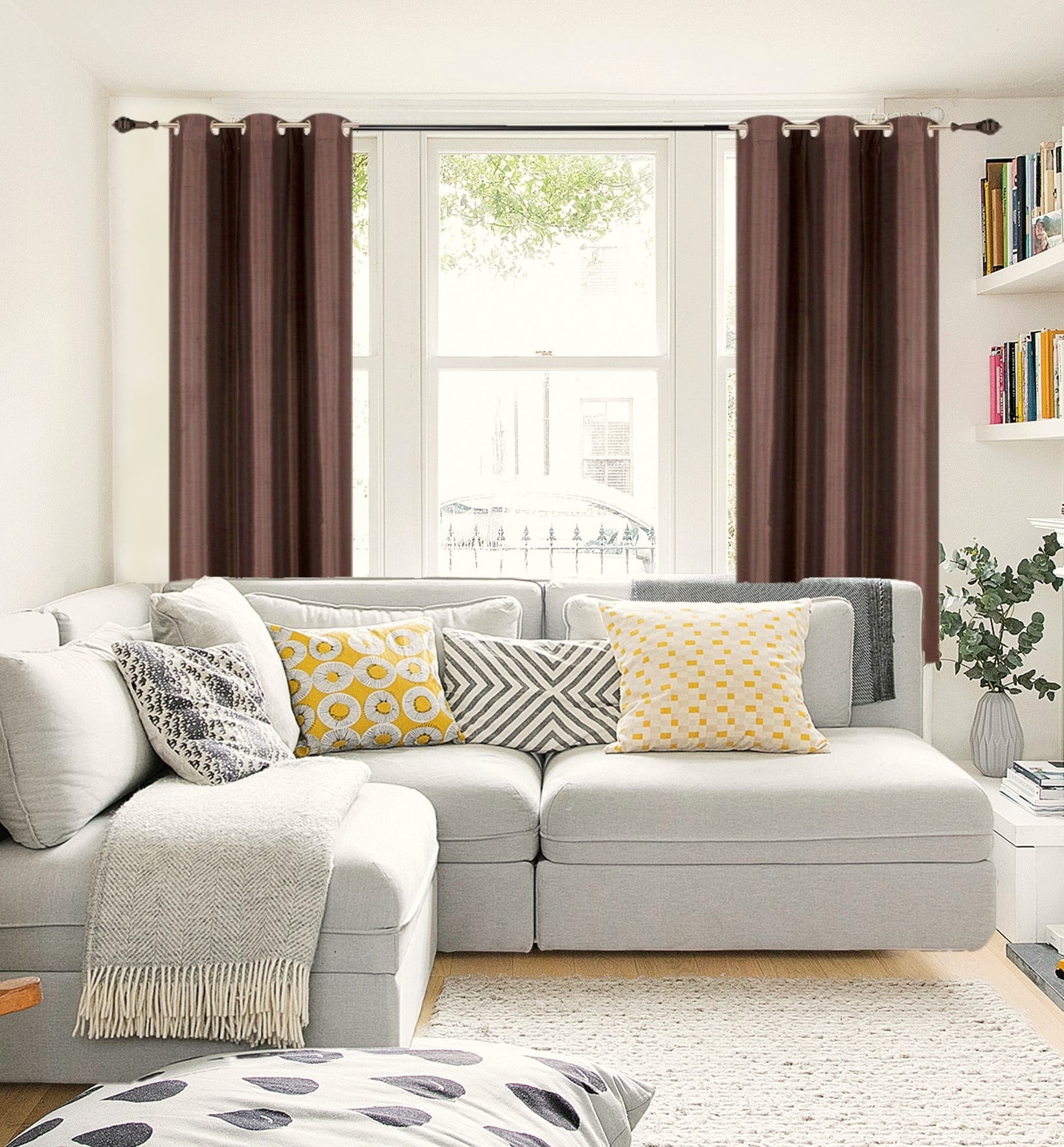 NOA Blackout Thick Short Window Curtain Treatment Drapes Grommets Full Light Sun Blocking Brown Color , 63" Length 2 Panels For Kitchen Home Décor