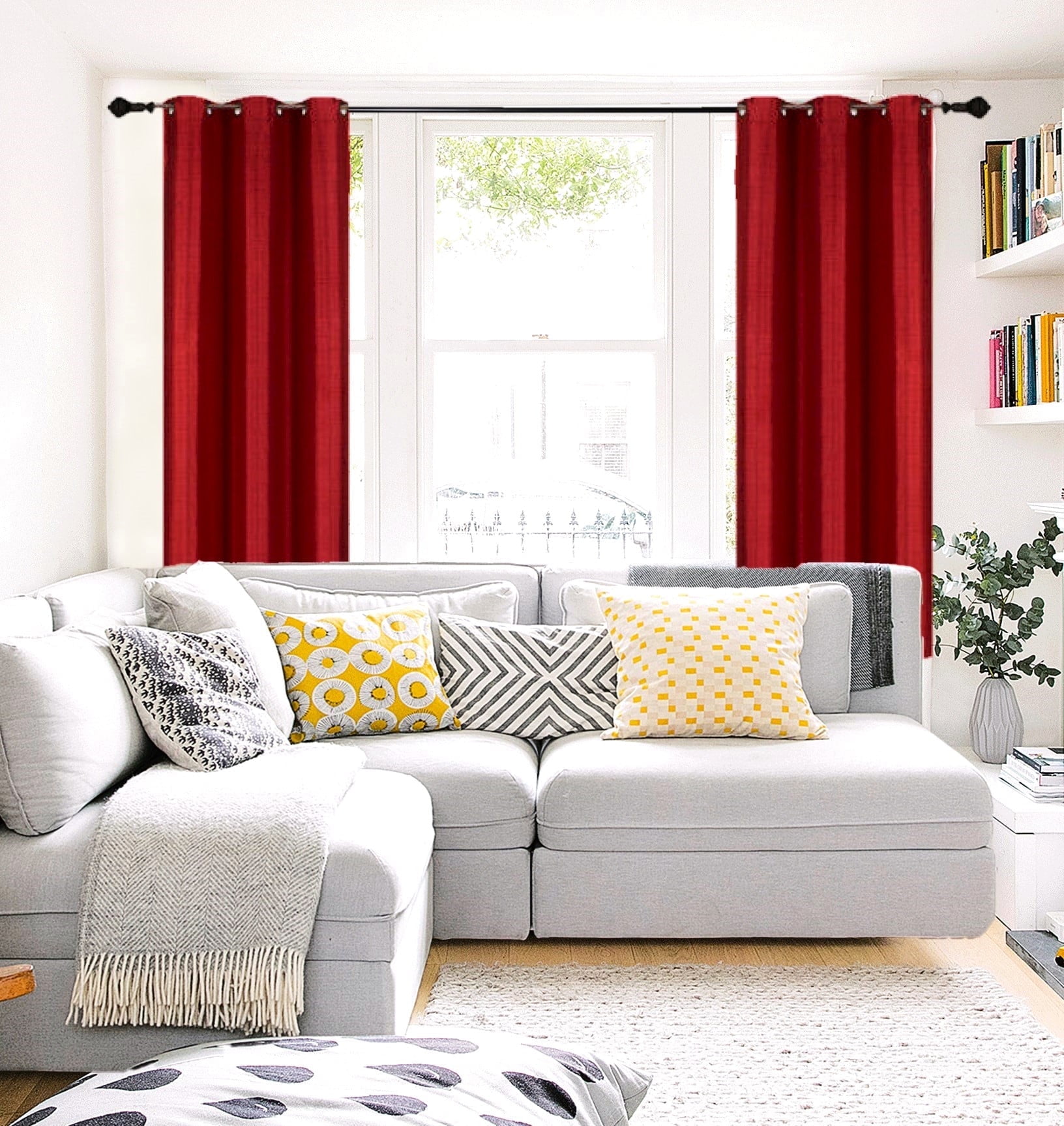NOA Blackout Thick Short Window Curtain Treatment Drapes Grommets Full Light Sun Blocking Burgundy Color , 63" Length 2 Panels For Kitchen Home Décor