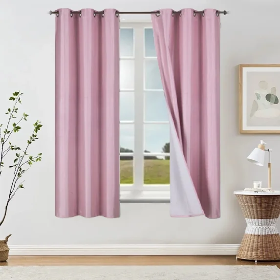 Gorgeous Home Linen NOA Blackout Window Grommet Curtain Sun Blocking Pink Color 63" Short Length 2 Panels Set
