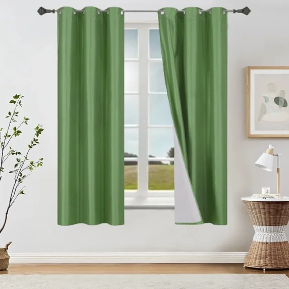 Gorgeous Home Linen NOA Blackout Window Grommet Curtain Sun Blocking Lime green Color 63" Short Length 2 Panels Set