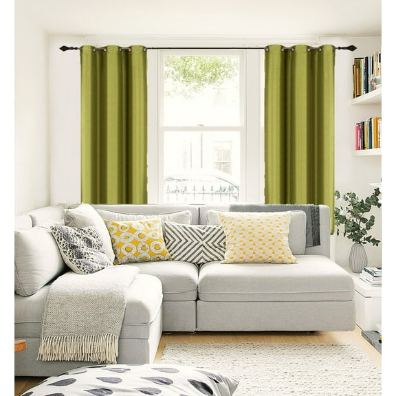 NOA Blackout Thick Short Window Curtain Treatment Drapes Grommets Full Light Sun Blocking Lime Color , 63" Length 2 Panels For Kitchen Home Décor
