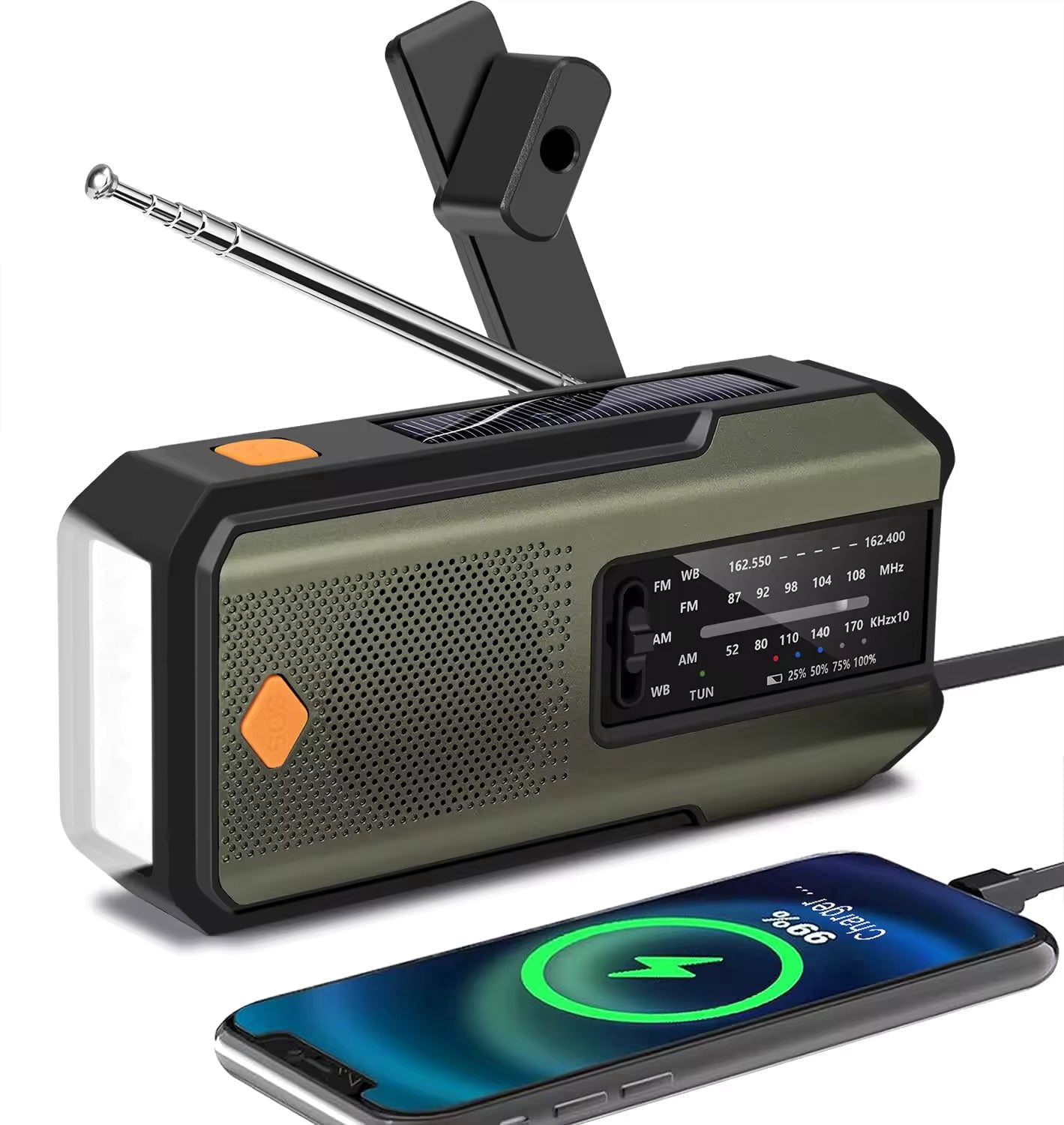 NOAA AM/FM/WB Emergency Weather Radio Flashlight with SOS by Metron Bios  (GREEN)