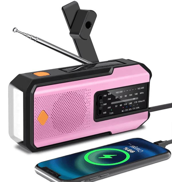 NOAA AM/FM/WB Emergency Weather Radio Flashlight with SOS by Metron Bios  (PINK)