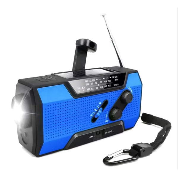 NOAA Emergency AM/FM/WB Radio with Flashlight, Reading Light, 4 Way Power Bank, SOS (BLUE)