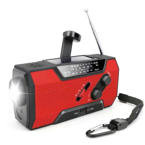 NOAA Emergency AM/FM/WB Radio with Flashlight, Reading Light, 4 Way Power Bank, SOS (RED)