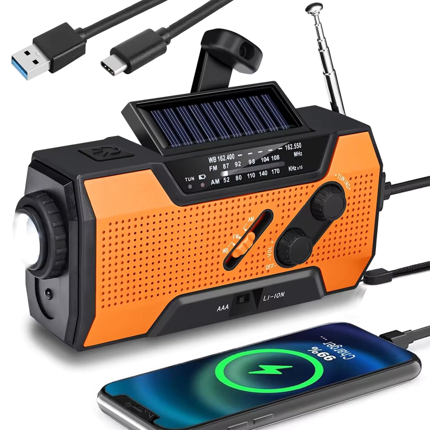 NOAA Emergency AM/FM/WB Radio with Flashlight, Reading Light, 4 Way Power Bank, SOS