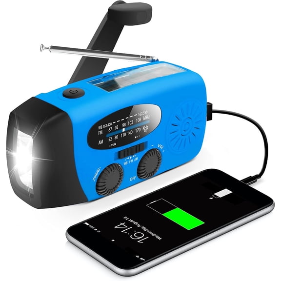 NOAA Emergency Hand Crank Radio - Solar/USB Powered with 2000mAh Power Bank & LED Flashlight, Portable Weather Radio for Camping & Disaster Preparedness