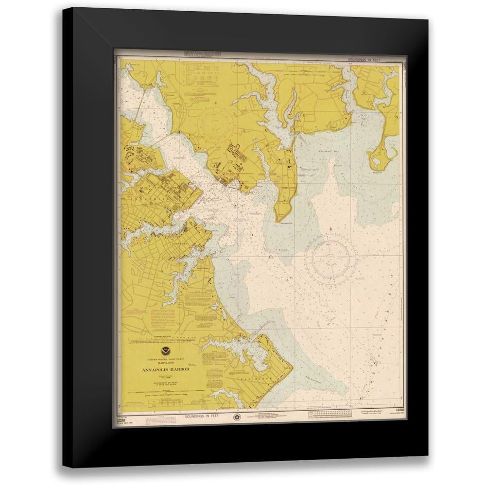 NOAA Historical MapChart 12x14 Black Modern Framed Museum Art Print