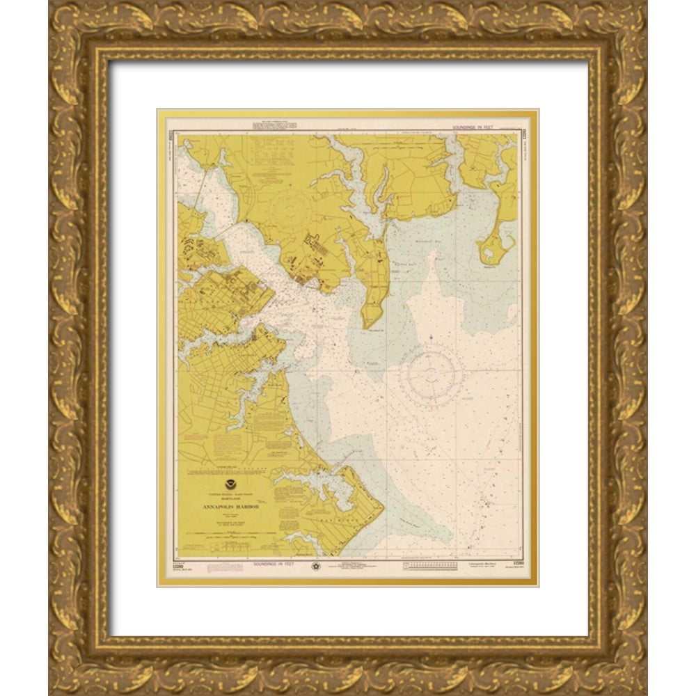 NOAA Historical MapChart 12x14 Gold Ornate Wood Framed with Double